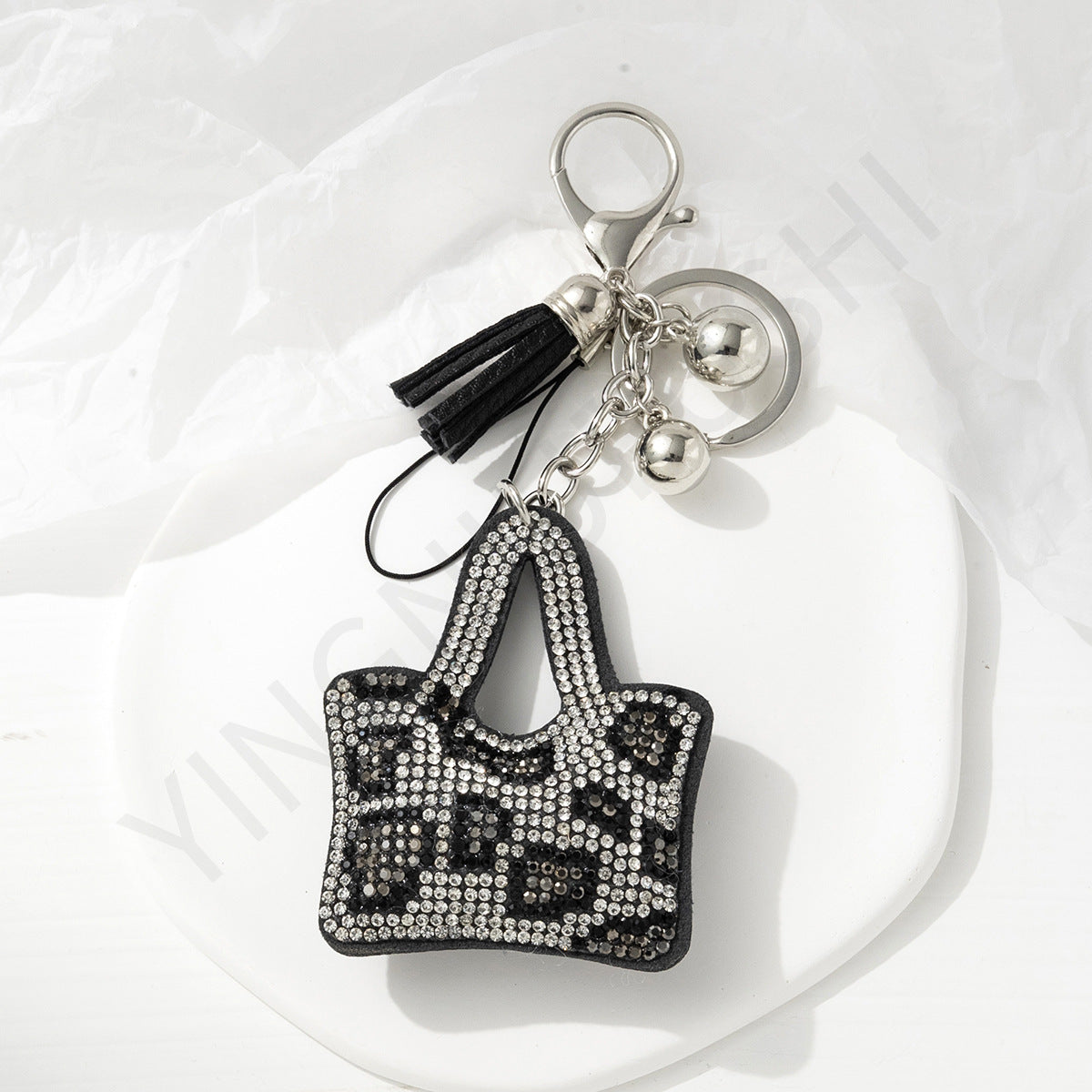 Wholesale Metal Leopard Rhinestone Pentagram Heart Mini Bag Keychain